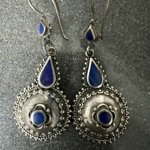 Vintage silver and lapis lazuli drop earrings